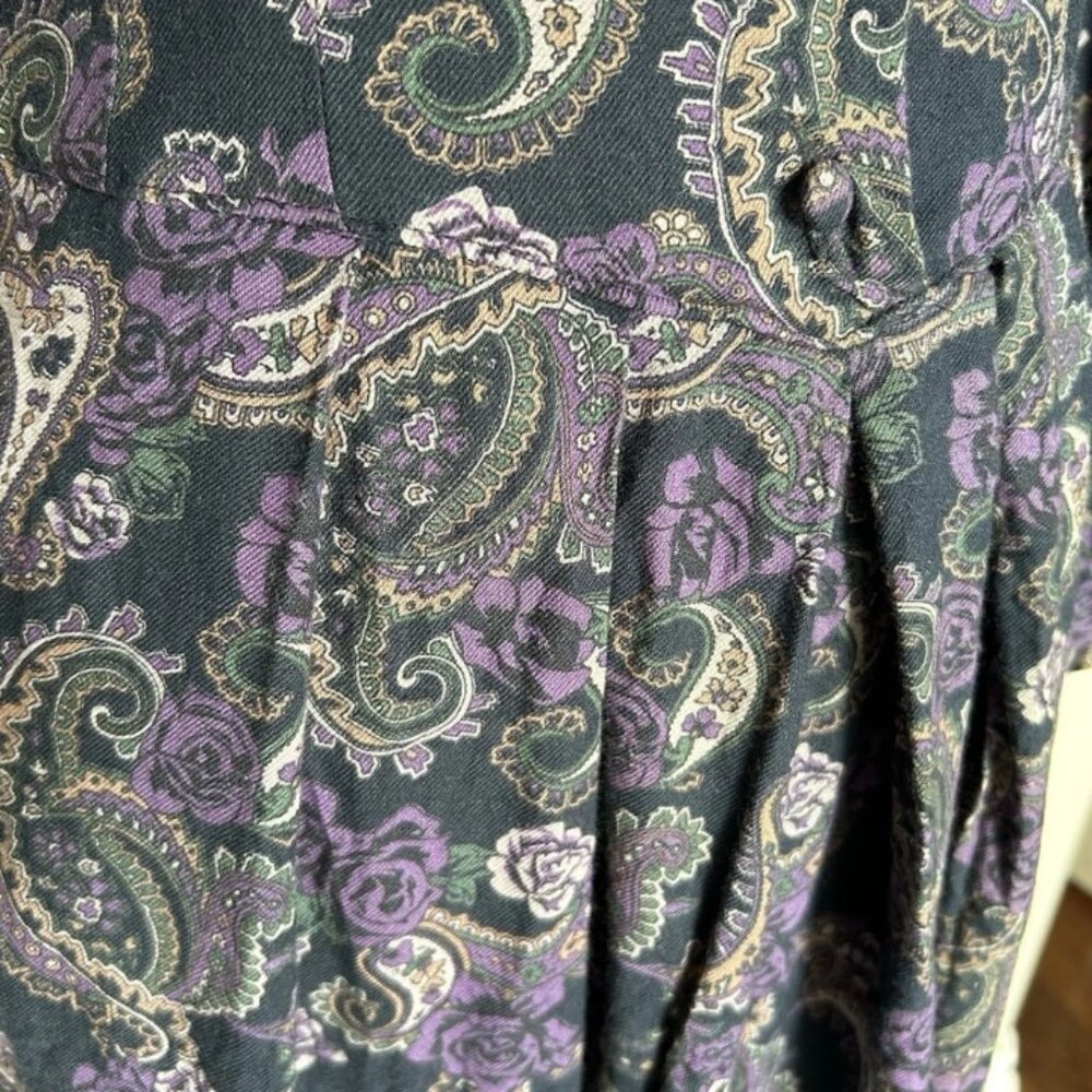 Vtg Laura Ashley Midi Blue Purple Paisley Basque Dress Modest Cottagecore US 8 - Picture 10 of 16